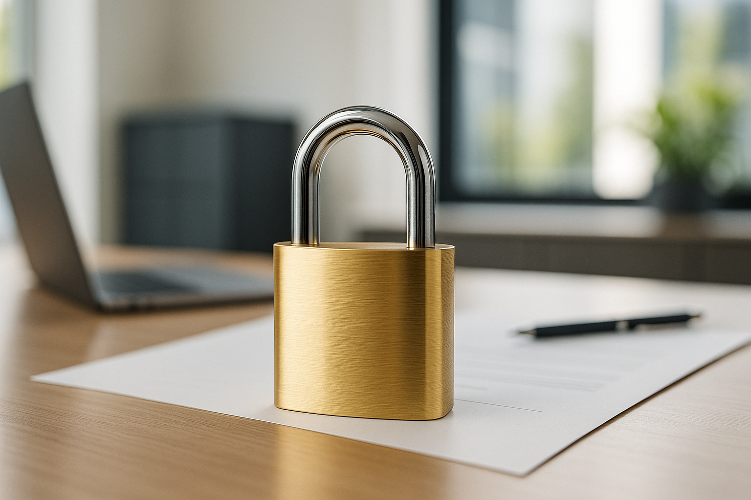 Cadenas posé sur une table avec un contrat